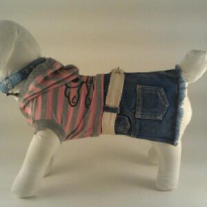 DoggyDolly kjole Pink/grå stribet med blå denim underdel.