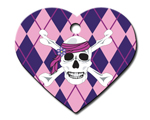 Hundetegn. Hjerte. Stort m. Pink Argyle Skull. Dybdegraveres.