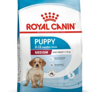 Royal Canin Medium Puppy. Fra 2 til 12 måneder. Voksenvægt 11-25 kg. hund.