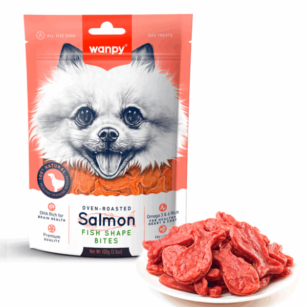 Wanpy Salmon fish shape bites. 100g