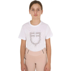 Equestro - Junior hvid T-shirt med pink diamant logo - 14